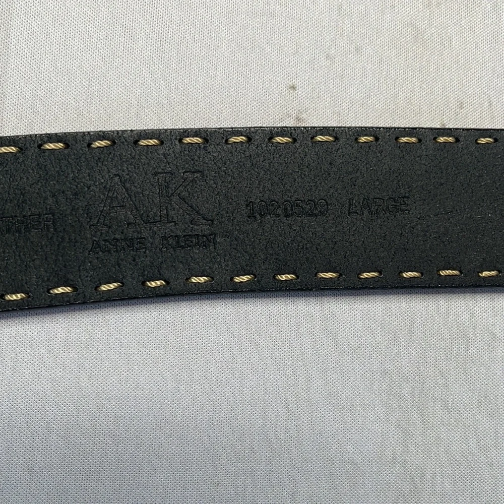 Anne Klein L Belt Black Exposed Stitching Large Ladies Leather Silver Hardware - Picture 4 of 13